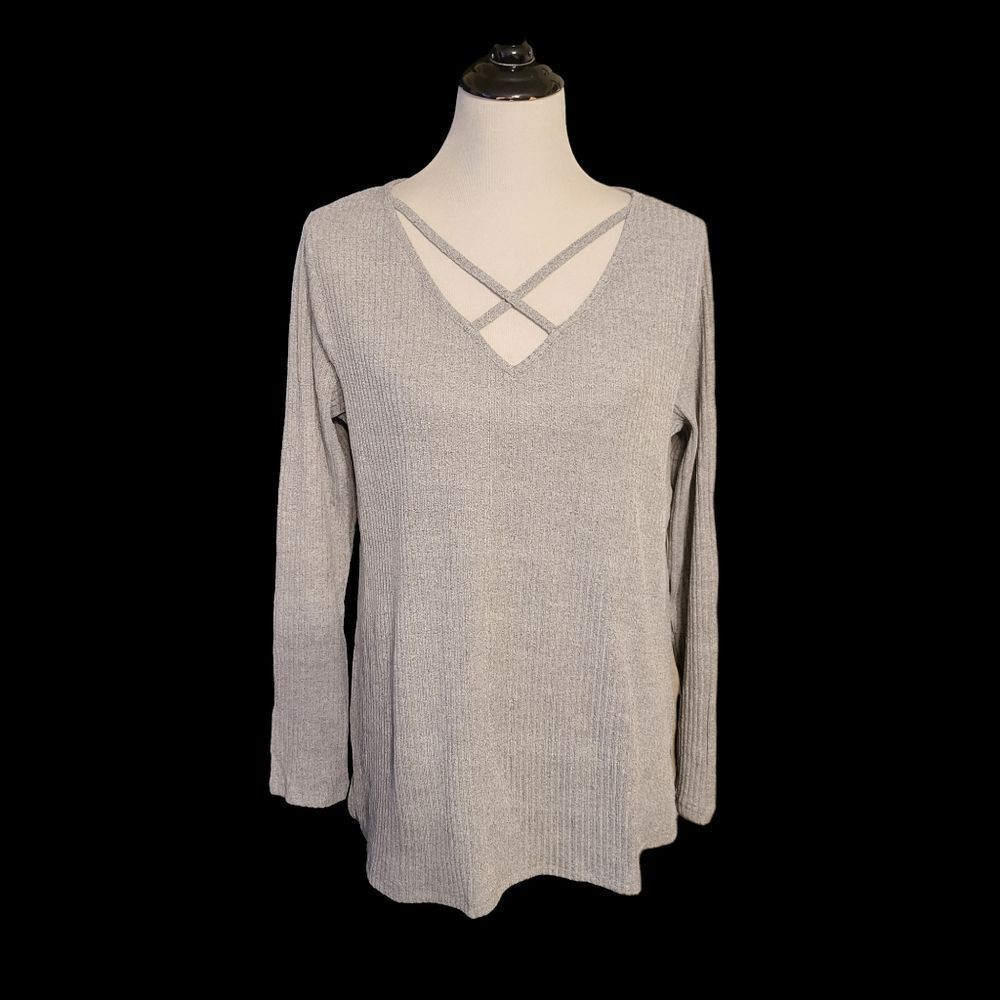 Light Grey V-Neck Caged Sweater